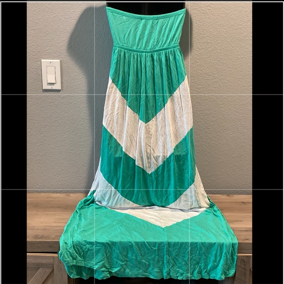 SOLD! Chevron Teal and White Maxi Dress - Picture 2 of 3